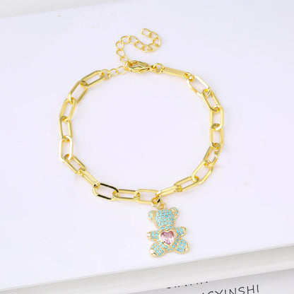 New Fashion Animal Bear Crystal Adjustable Copper Bracelet for Man Woman Punk Party Aesthetic Zirconia Jewelry Fine Gift