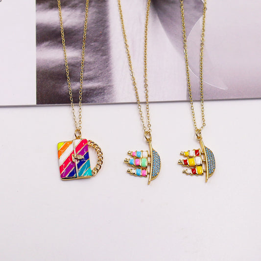 Personalized Geometric Pendant Copper Drip Oil Bag Boat Pendant Necklace Fashion Woman Jewelry For Birthday Party Daily Wear