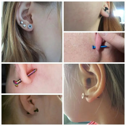 2pcs Fashion Punk 316L Stainless Steel Nail Screw Stud Earring for Women Men,Cartilage Tragus Helix Ear Piercings Jewelry