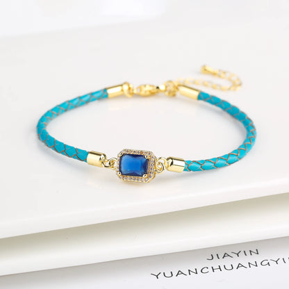 5 Color Shiny Zircon Square Crystal Bracelet Simple Woman Adjustable Leather Bracelet Elegant for Party Jewelry Gift Wholesale