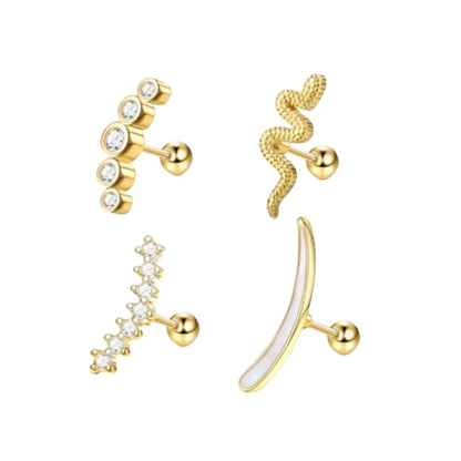 1/4/6/8Pcs 16G Stainless Steel Screw Back Stud Earrings for Women,Cubic Zerconia Cartilage Conch Helix Ear Piercing Jewelry