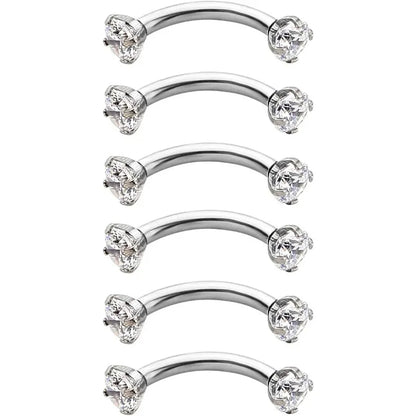 6Pcs Elegant Fashion 316 Stainless Steel Curved Barbell Eyebrow Ring,Inlaid Shiny Zircon Belly Lip Ring Body Piercing Jewelry