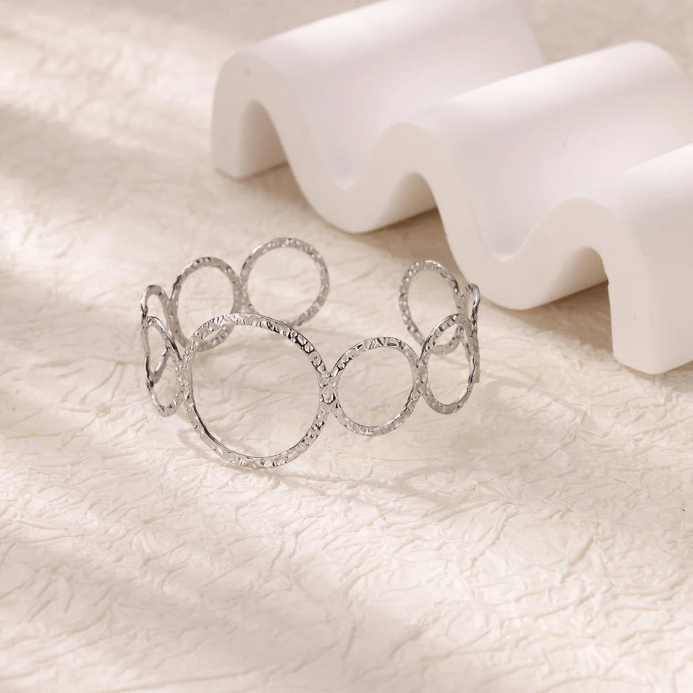 Stainless Steel Geometric Open Bracelet | Hollow Punk Round Bangle for Women | Free Shipping Fashion Jewelry