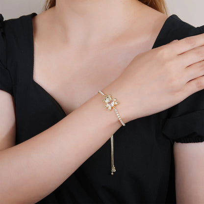 INS Cute Teddy Bear Bracelet For Women Cz Crystal Animal Bracelet High Quality For Engagement Party Gift Wholesale Daily Wear