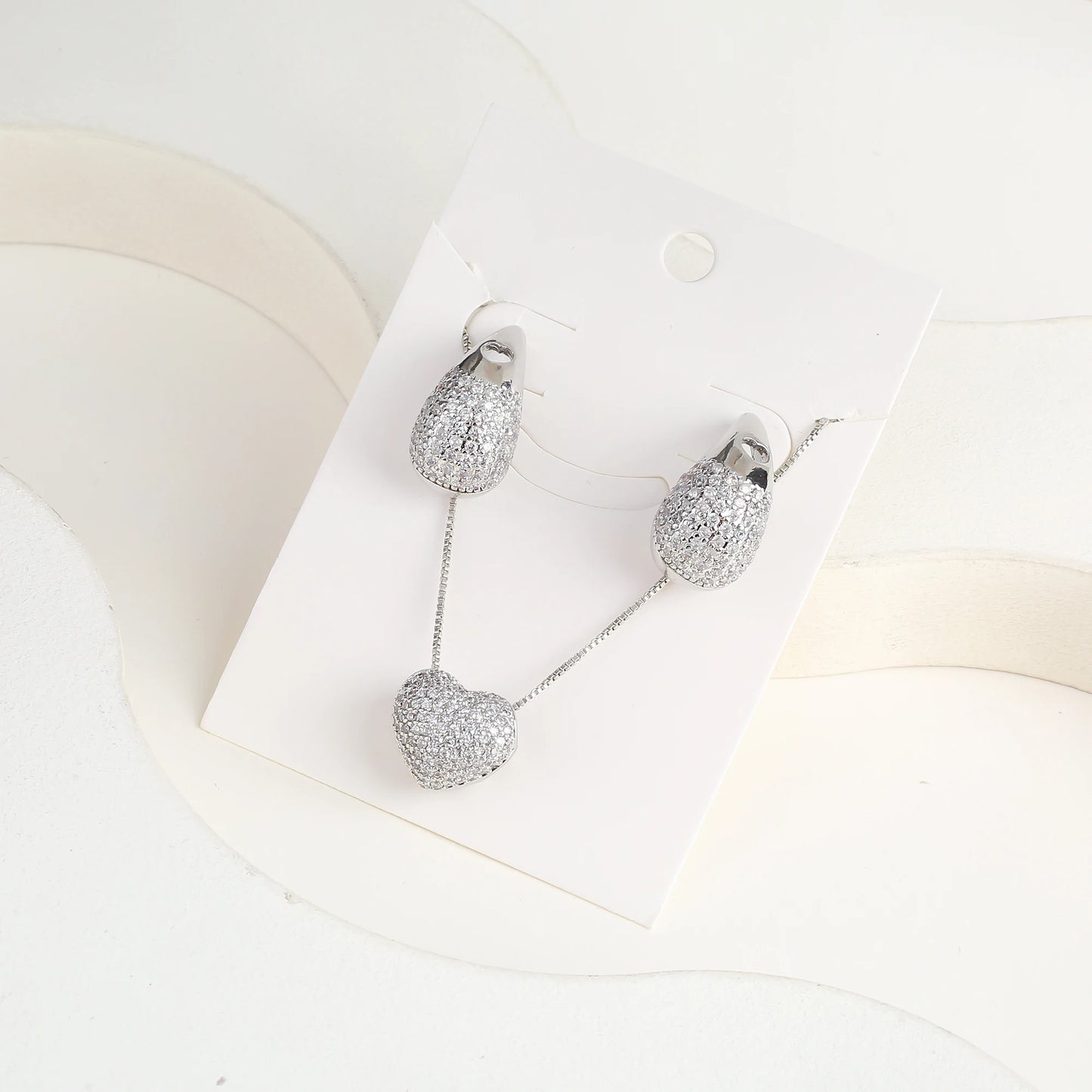 Light Luxury Sparkling Zircon Comma Jewelry Set Simple Teardrop Heart Necklace Earrings Classic for Woman New Fashion Jewelry