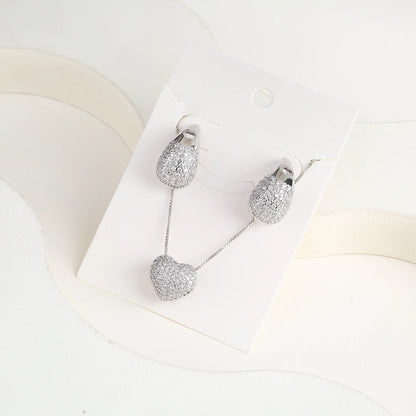 Light Luxury Sparkling Zircon Comma Jewelry Set Simple Teardrop Heart Necklace Earrings Classic for Woman New Fashion Jewelry