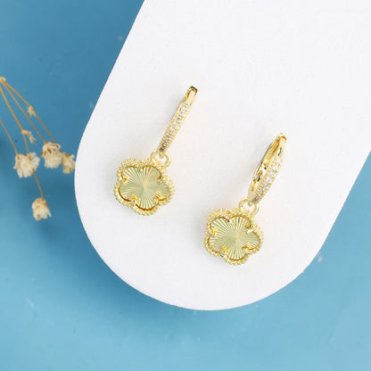 High Quality Natural Stone Five Leaf Flower Drop Earrings Simple for Woman Fashion Party Trend Zircon Jewelry Clover Gift