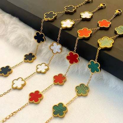 High-Quality Gold-Plated Stainless Steel Five-Leaf Flower Adjustable Bracelet Luxury For Woman New Casual Holiday Jewelry Clover
