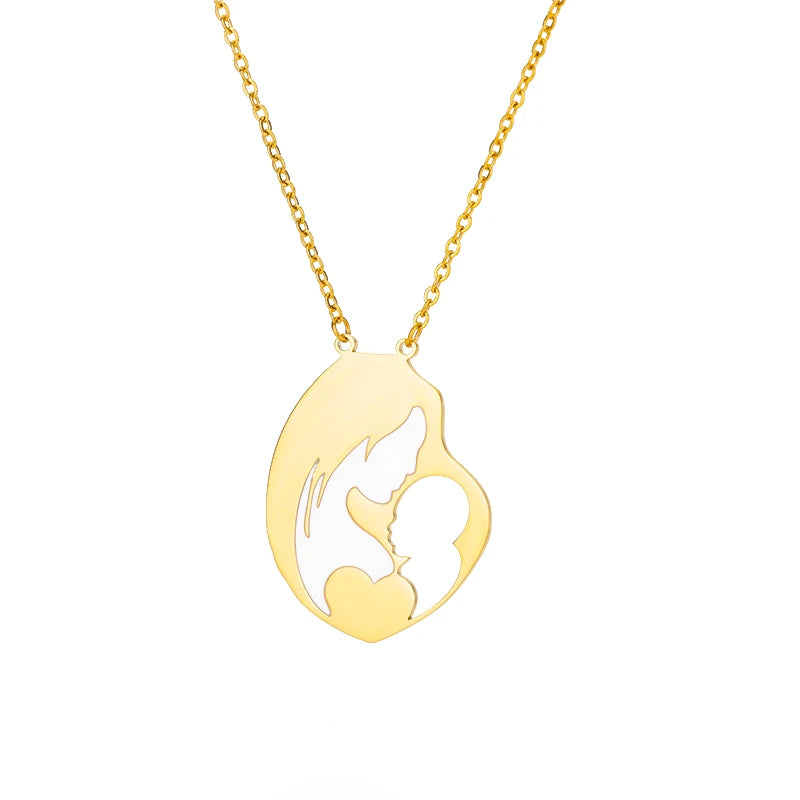 Mom 's Baby Stainless Steel Gold Color Chain Necklace For Women Double Love Heart Necklace Mother's Day Christmas Gift Jewelry