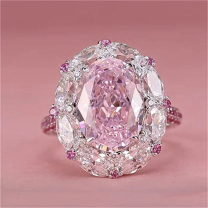 Big Oval Pink Zircon Cute Egg Shape Stone Rings For Women Silver Color Promise Engagement Wedding Bands Bridal Jewelry Girl Gift