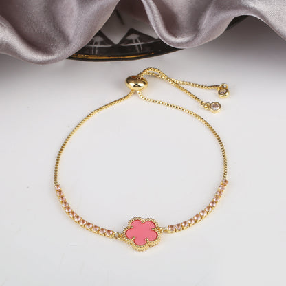 INS Hot Selling Lucky simple Five Leaves Flower Bracelet Shiny Zircon Adjustable Bracelet Classic for Women Party Jewelry Gift
