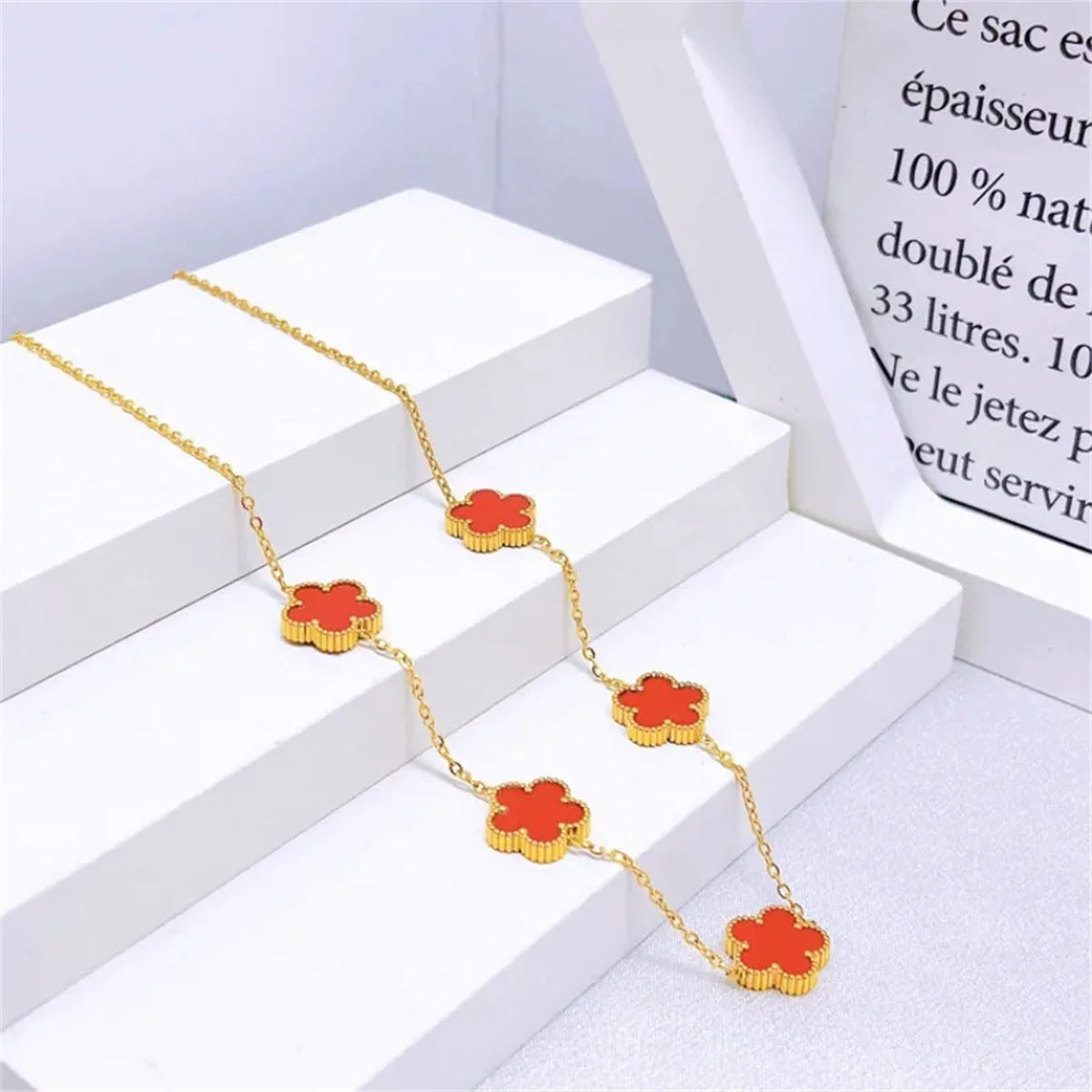 2/4Pcs 18K Gold Plated Five Leaf Flower Earring Necklace Bracelet Set for Women, Elegant Fashion Design Bracelet Jewelry Gifts