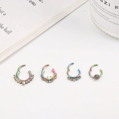 1/4Pcs 16G Stainless Steel Opal Colourful Nose Ring for Women Men,Fashion Sexy Septum Nasi Diaphragm Piercing Jewelry Gift