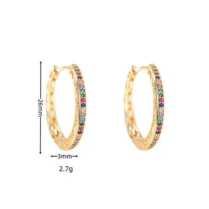 Rainbow Zircon Multicolor Stone Round Hoop Earrings For Women Gold Color Ear Buckle Daily Wedding Party Jewelry Mothers Day Gift
