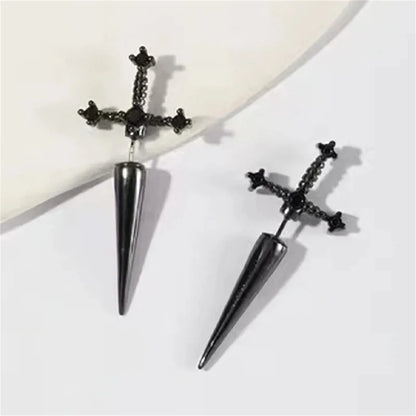2pcs Gothic Kinitial Sword Stud Earrings,Vintage Cool Punk Crystal Goth Dagger Ear Piercing Jewelry Suitable for Daily Give Gift