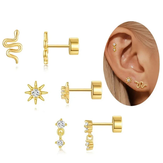 2/6 Pcs 20G 18K Hypoallergenic CZ Cartilage Flat Back Stud Earrings