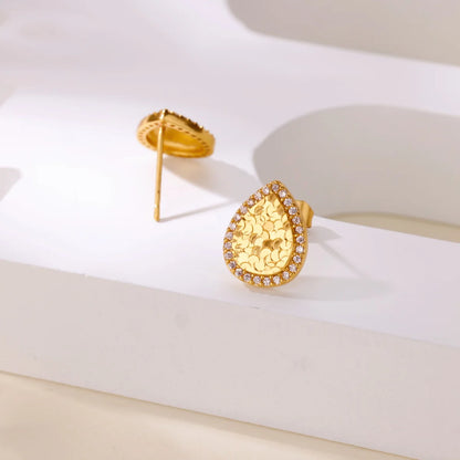 Free Shipping Vintage Zircon Waterdrop Stud Earrings For Women Stainless Steel Piercing Earring 2025 New Fashion Wedding Jewelry