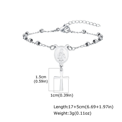 Rosary Stainless Steel Women Bracelet Girls Religious Cross And Virgin Mary Prayer Bracelet Mom Girlfriend Valentine's Day Gift