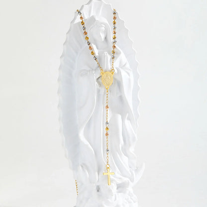 Tri-color Beaded Virgin Mary Y-shaped Necklace, Holy Spirit Cross Pendant Necklace for Women, Stainless Steel Religious Jewelry