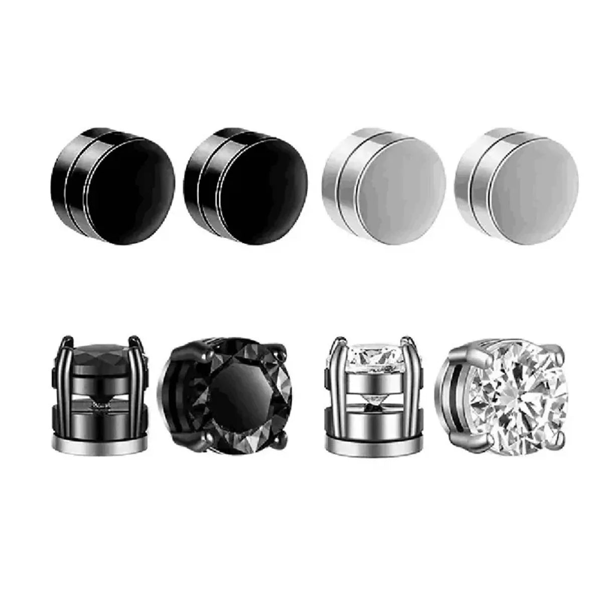 8/12pcs Fashion 316 Stainless Steel Ear Cip On Earrings,Hole Free Magnetic Ear Cuff Zircon False Earring Set Suitable Daily Wear