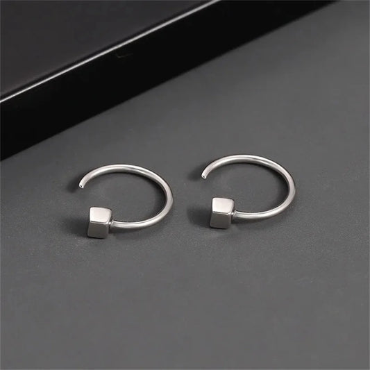 2pcs Vintage Minimalist Square Stud Earrings for Teens,Stainless Steel Tragus Cartilage Helix Ear Piercing Jewelry