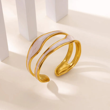 Free Shipping Classic Texture Geometric Open Bangle Bracelet For Women Stainless Steel Gold Color Exquisite Bracelet Jewelry