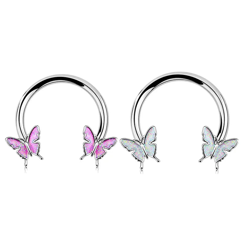 2Pcs 16G Stainless Steel Butterfly Hinged Septum Nose Ring Hoops,BCR Horseshoe Cartilage Daith Helix Rook Conch Piercing Jewelry
