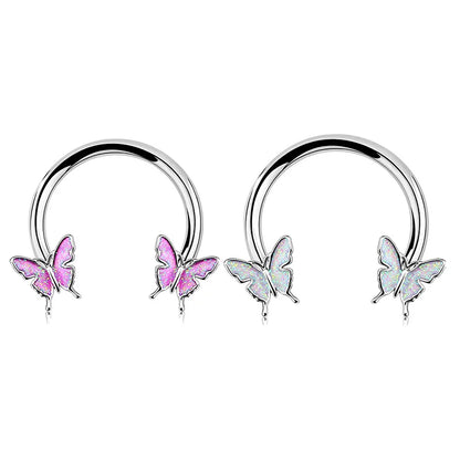 2Pcs 16G Stainless Steel Butterfly Hinged Septum Nose Ring Hoops,BCR Horseshoe Cartilage Daith Helix Rook Conch Piercing Jewelry