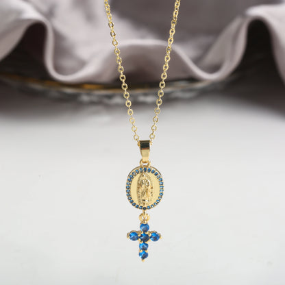 High Quality Bracelet Zirconia Virgin Mary Cross Pendant Necklace Classic for Woman Girl Party Religious Jewelry Accessories