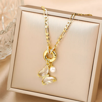 13 Color Cute Insect Butterfly Crystal Pearl Pendant Necklace Luxury for Woman Girl New Fashion Party Aesthetic Jewelry Gift