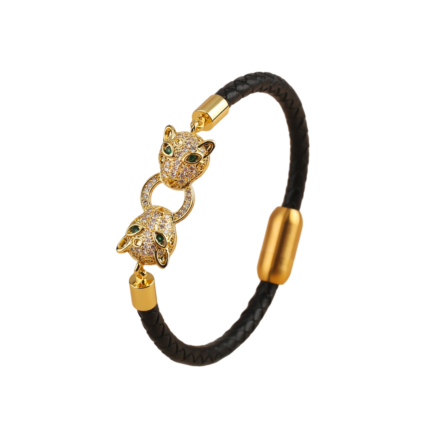 Full Zirconia Leopard Animal Leather Braided Stainless Steel Bracelet Bracelet Classic for Man Woman Daily Party Jewelry Gift