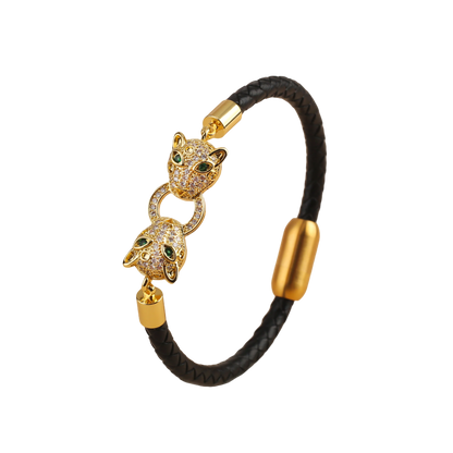 Full Zirconia Leopard Animal Leather Braided Stainless Steel Bracelet Bracelet Classic for Man Woman Daily Party Jewelry Gift