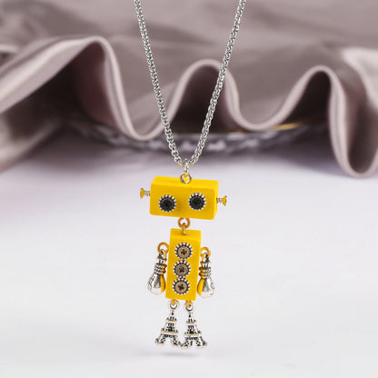 New Creative Wood Robot Pendant Necklace Personality Cartoon Sweater Chain Fashion For Men Women Party Jewelry Gift Wholesale