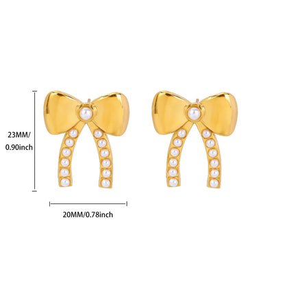 Free Shipping Imitation Pearl Bow Stud Earrings For Women Stainless Steel Piercing Earring 2025 New Fashion Wedding Jewelry