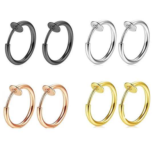 2/8pcs Fake Nose Ring Hoops, Clip on Ear Fake Septum Ring Non Piercing Spring Hoop Earrings Lip Ring Fake Cartilage Earrings