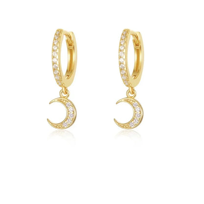 2Pcs Fashion Stainless Steel Star and Moon Pendant Earrings,Cubic Zirconia Cartilage Earring Hypoallergenicity Piercing Jewelry