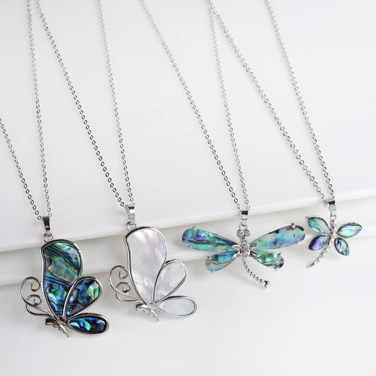 New Creative Natural Shell Design Insect Butterfly Dragonfly Pendant Necklace Personalized For Woman Party Vintage Jewelry Gift