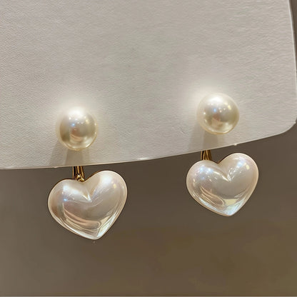 2Pcs Comfortable Delicate Simple Elegant Retro Sexy Imitation Pearl Heart Pendant Earrings,Fashion Female Valentine's Day Gifts