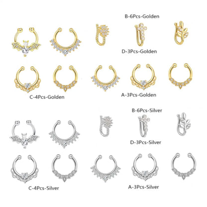 3/6pcs 16G 316L Stainless Steel Bat Fake Septum Ring,Non-Pierced Fake Nose Rings Clip On Nose Hoop Faux Septum Piercing Jewelry