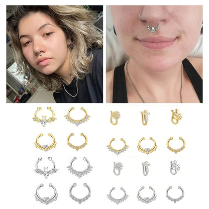 3/6pcs 16G 316L Stainless Steel Bat Fake Septum Ring,Non-Pierced Fake Nose Rings Clip On Nose Hoop Faux Septum Piercing Jewelry