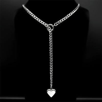 Heart Star O-ring Long Chain For Women Men Punk Rock Necklace Stainless Steel Cuban Necklaces Simple Adjustable Y-Necklace