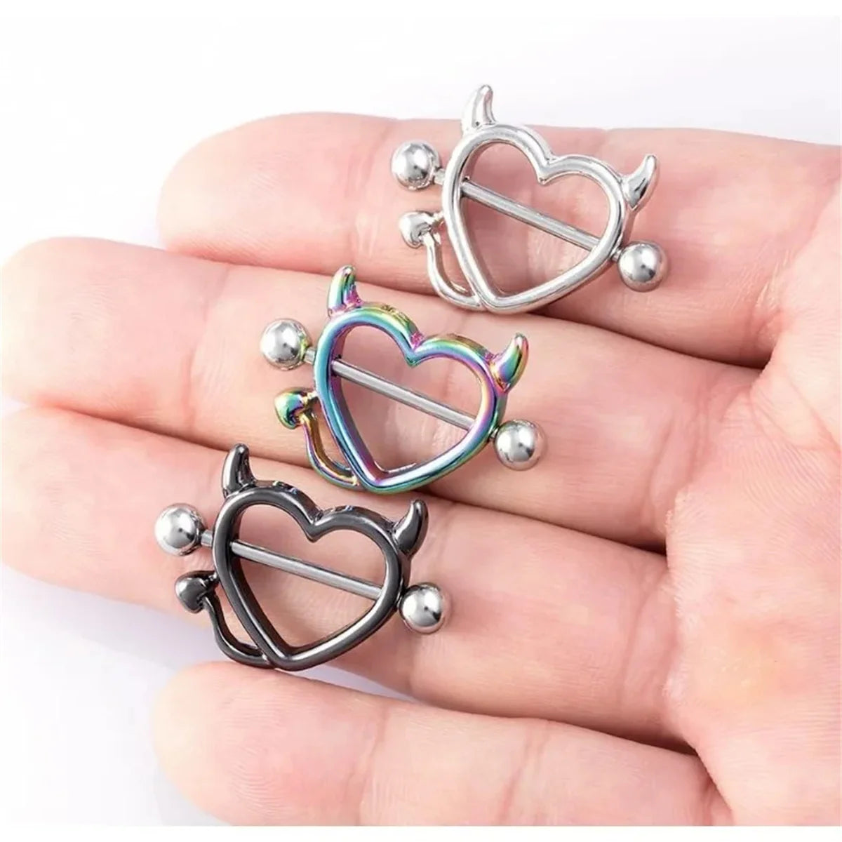 1/5Pairs 316L Stainless Steel Nipple Ring for Women, Various Colors Devil Love Heart Nipple Piercing Jewelry
