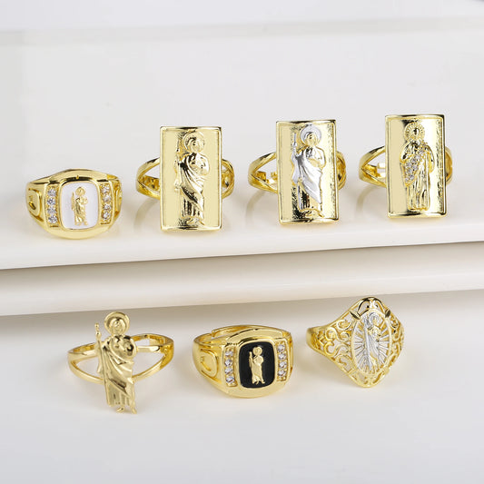 Gold Plated Classic Religious Character St. Jude Adjustable Ring Fashion for Man Woman Party Wedding Jewelry Gift Daily Wear