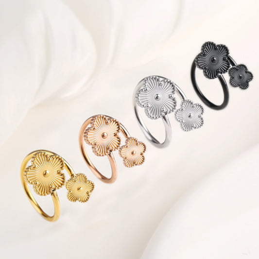 New Arrival Plant Five-Leaf Flower Stainless Steel Open Ring Personalized For Man Woman Fashion Party Jewelry Accessories Clover
