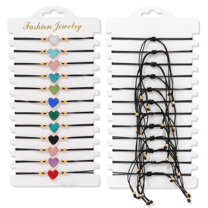 Wholesale 12Pcs/Set Colorful Natural Stone Bracelets Adjustable Rope Braided Bracelet Handmade Bohemia Bracelets with Cards