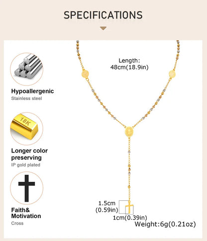 Stainless Steel St. Benedict's Rosary Necklace, Christian Cross Crucifix Pendant, Religious Necklace for Women, Catholic Jewelry
