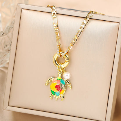 Hot Sale Cute Crystal Sea Turtle Animal Pendant Necklace High Quality Women Girls Casual Party Clavicle Chain Jewelry Gift