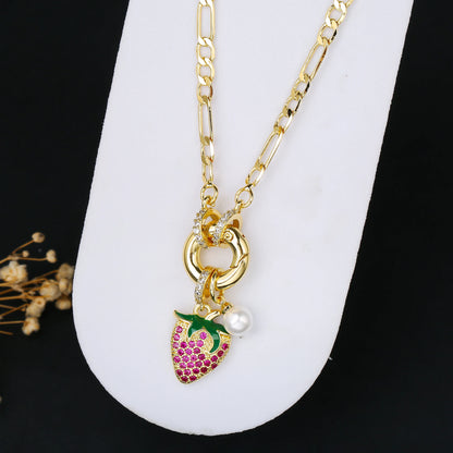 9 Color Fruit Cherry Strawberry Crystal Pendant Necklace 3:1 Chain Jewelry Lucky for Woman Casual Holiday Aesthetic Jewelry Gift