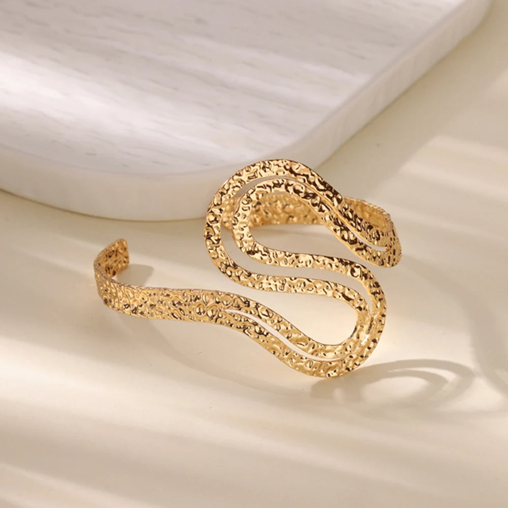 Free Shipping Irregular S Shape Curved Snake Bracelet Bangle for Women Stainless Steel Open Adjustable Bracelet Fashion Jewelry
