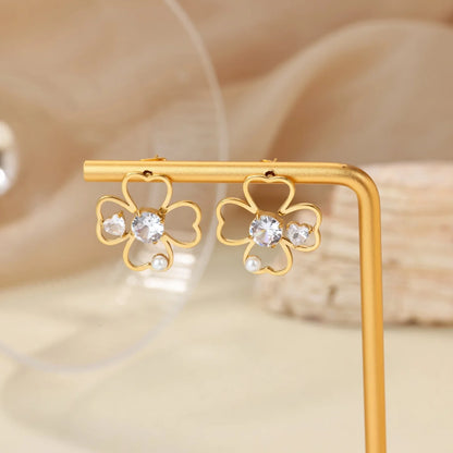 Free Shipping Vintage Four Leaf Clover Drop Stud Earring For Women Stainless Steel Piercing Earring Fashion Wedding Jewelry